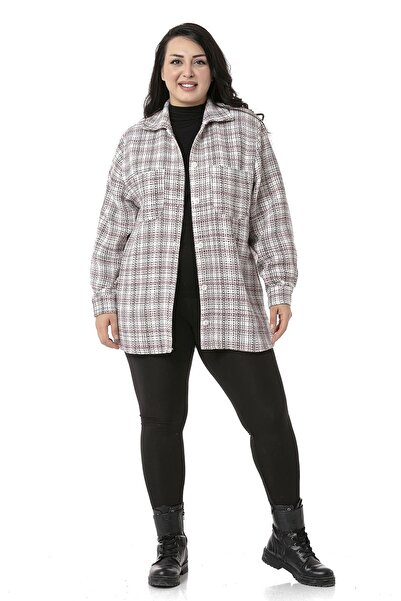 DISENTIS MODEST Büyük Beden Yanı Yırtmaçlı Ve Cepli Kırmızı Ceket Gömlek