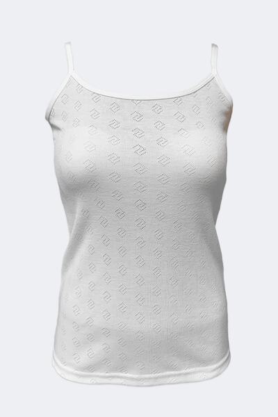 Malabadi Tricou termic jacquard cu bretele din frânghie pentru femei, ecru 714.