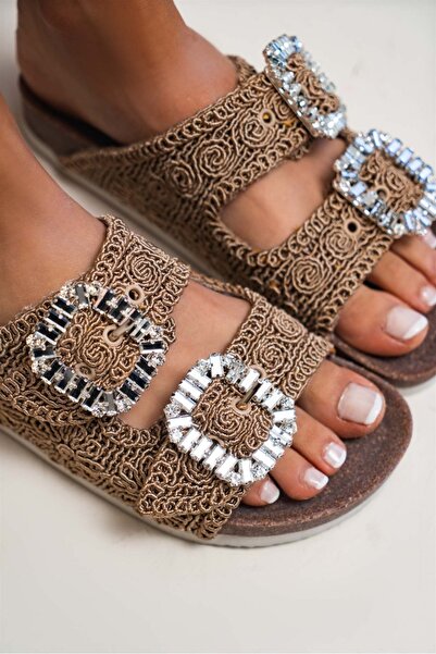 SABELİN SHOES Örgü Detay Çift Tokalı Kadın Terlik