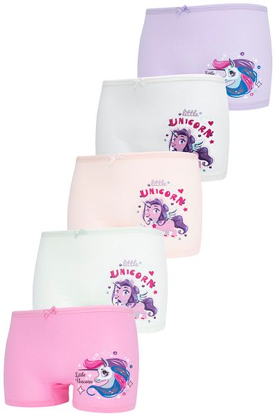 biyokids Girl's Boxer Package Mixed Color Unicorn Printed Boxer 5 Pieces 1854