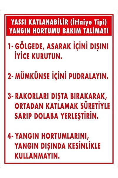 Emek İkaz Levhaları علامة تحذير/تحذير لتعليمات صيانة خرطوم مسطح (نوع الإطفاء).