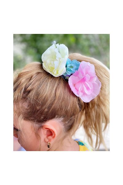 QUEEN AKSESUAR Luxury Fashion Large Artificial Rose Flowering Banana Clip Buckle Colorful