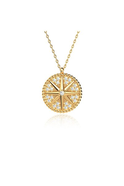 İNDİGO TAKI Yuvarlak Kutup Yıldızı Altın Kaplama Gümüş Kolye