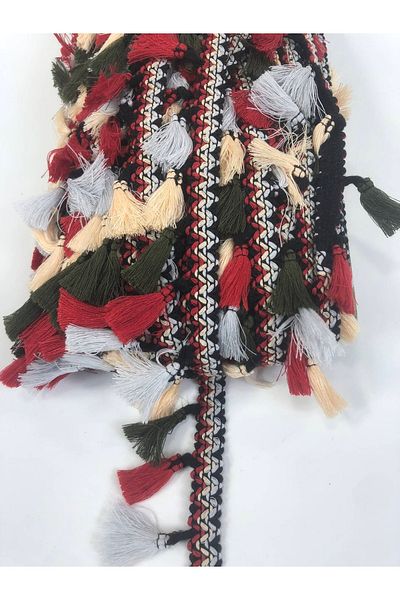 Hobigram Cream Red Colorful Decorative Fringe Tassel – Decorative Ribbon, Stylish Design, Women's Accessory – Dek
