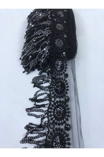 Hobigram Flower Patterned Sequin Beaded Embroidered Ribbon – Decorative Ribbon, Stylish Design, Women's Accessory – Decor