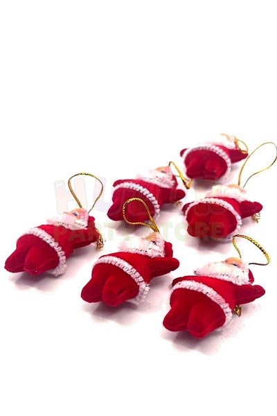 Huzur Party Store Christmas Pine Tree Ornament - 6 Pieces 5 cm Red Clothes White Bearded