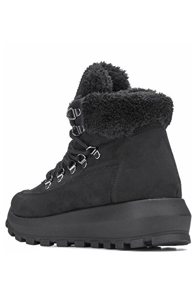 Nstil Καθημερινές γυναικείες μπότες με κορδόνια χοντρά ψηλοτάκουνα γούνα με οδοντωτή σόλα Nubuck Bootie 1015