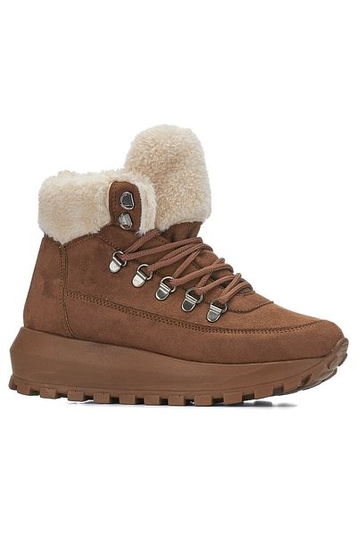 Allyup Bocanci de damă cu șireturi cu toc înalt - căptușit cu blană și talpă zimțată Nubuck 1015