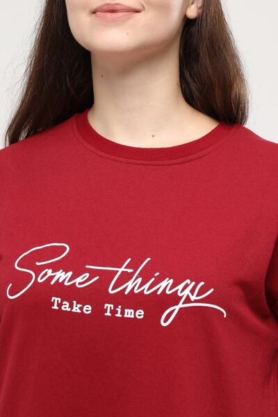 Birol Triko Women's Burgundy Slogan Tunic