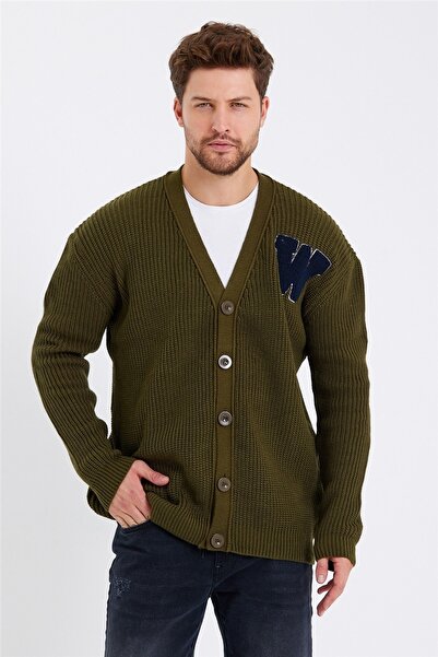 COOL TARZ Men's Khaki Buttoned Embroidered Comfortable Fit Knitwear Cardigan-hrk8169r04s