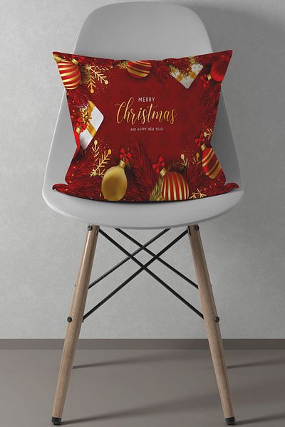menesahome Christmas New Year Patterned Red Throw Pillow Case Merry Christmas, New Year Red, New Year Gift 43x43