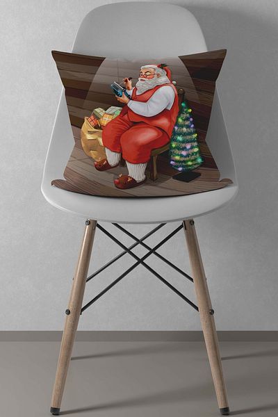 menesahome Santa Claus Christmas Patterned Red Throw Pillow Case, Merry Christmas, Christmas New Year, Christmas Gift