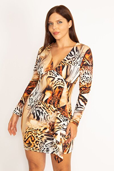 Şans Tekstil Women's Colorful Skirt Flounce V-Neck Dress 87m34618 26a34618