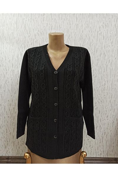 Ön-Er Giyim Buttoned Pocketed Winter Wool Knitwear Mother Cardigan