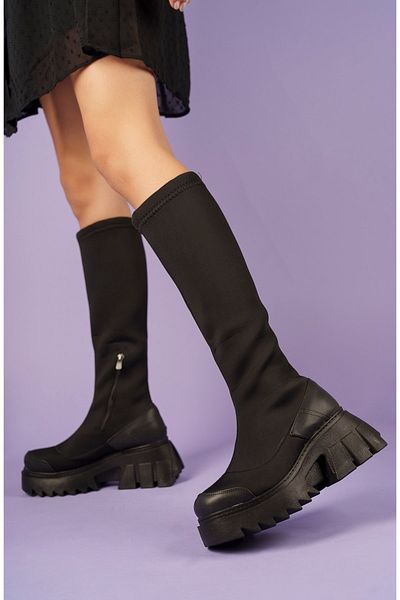 PASSAGE SHOES 7018 Γυναικείες μπότες με χοντρή σόλα από ύφασμα Skin Diver