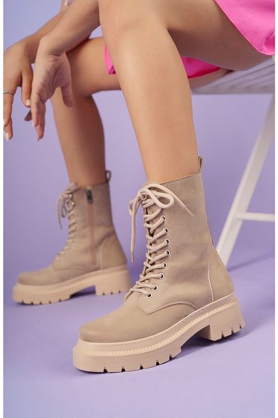 PASSAGE SHOES 5076 Γυναικείες κοντές μπότες με κορδόνια με φερμουάρ