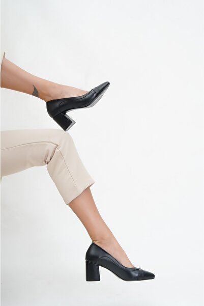 Deripabuc Genuine Leather Black Women's Heeled Leather Shoes Shn-0722