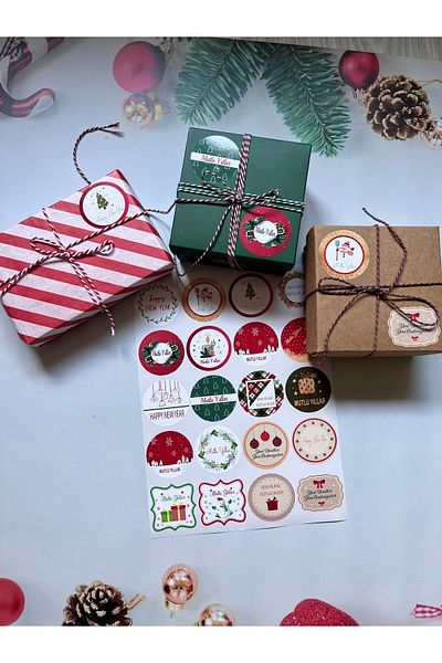 t tuğset etiket New Year Themed Sticker - Happy New Year Label - Christmas Packaging Happy New Year Sticker Mixed Set