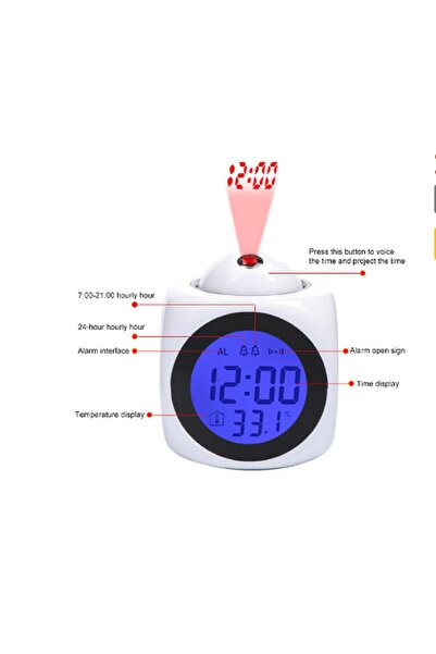hediyeconcepti Çok Fonksiyonlu Dijital Alarmlı Lcd Projeksiyon Sıcaklık Göstergesi Erteleme Çalar Saat
