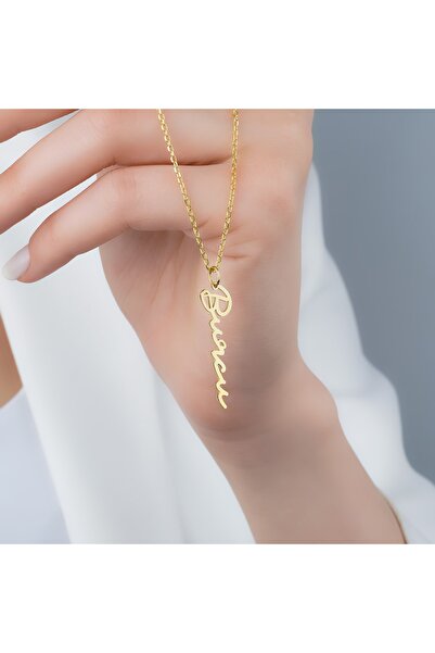 925KOLYE Dik Isimli Kolye Modeli 925 Ayar Gümüş Gold Rengi