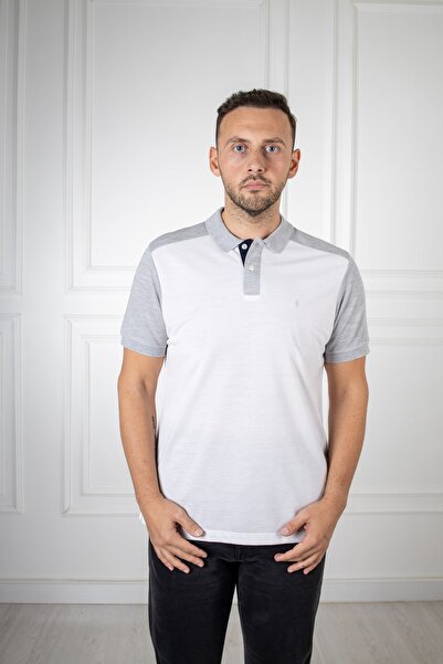 San&Fa Біла футболка з коміром-поло та ґудзиками