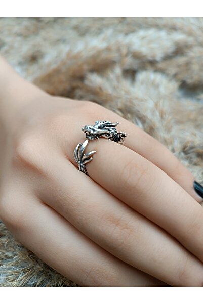 Vesaire Accessories Ejderha Ince Model Antik Eskitme Gümüş Kaplama Ayarlanabi...