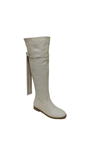 ALBİNİ Bej Deri Kadın Çizme Bot Ayakkabı