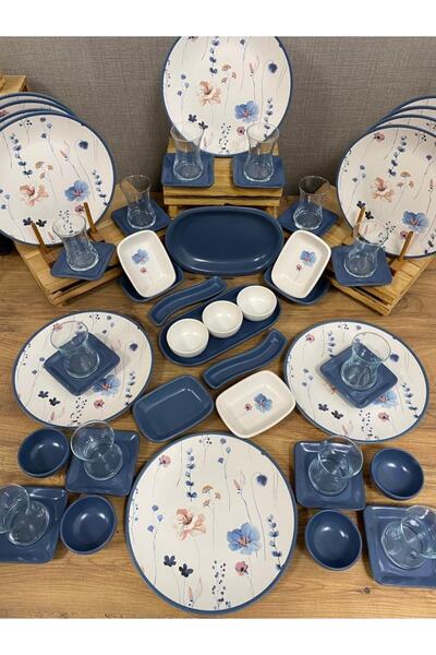 Demet Çeyiz Takım Kahvaltı Blue Flowers 53 Parça 12 Kişilik 202222906