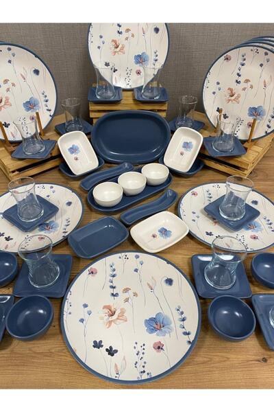 Demet Çeyiz Takım Kahvaltı Blue Flowers 53 Parça 12 Kişilik 202222906