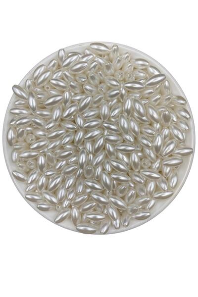 Hedef Bijuteri 25gr 6x12mm Beyaz Renk Arpa Model Lüks Kaplama Plastik Inci Bo...