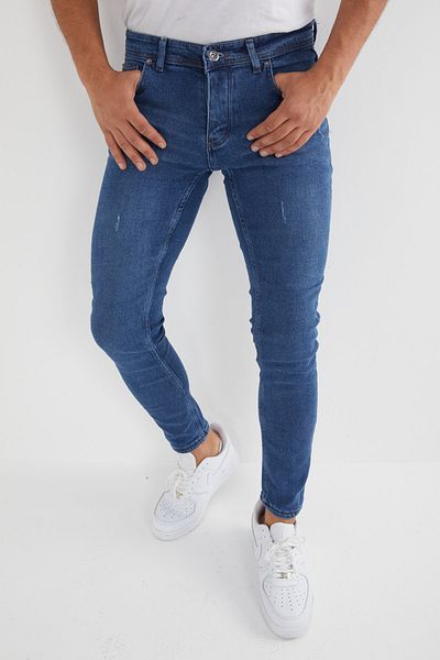 Newtime Мъжки дънки Skinny Fit Lycra Blue с раздели