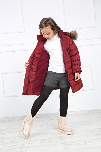 B&T Jachetă pufă detașabilă din pluș de cireș pentru fete