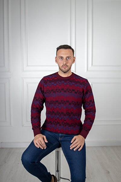 Sarar Πλεκτό πουλόβερ με μοτίβο με λαιμόκοψη σε μπορντό