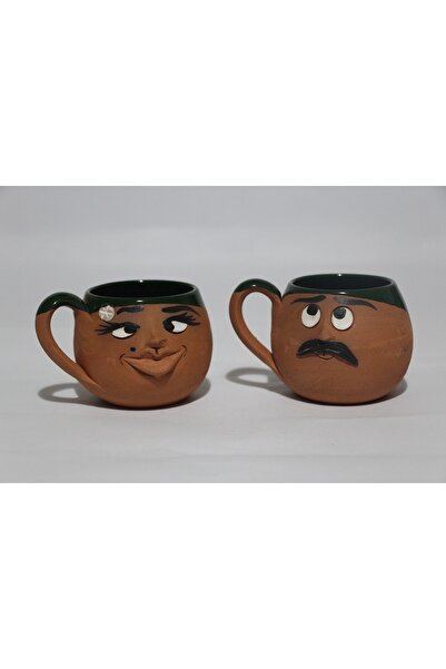 Avanos Blacksmiths El Işi Doğal Sırlı Emojili Komik 2 Kişilik Kahve Kupası
