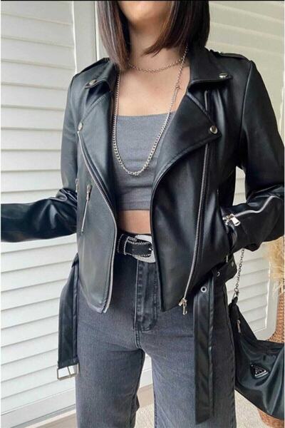 alenmoda Geaca neagra din piele