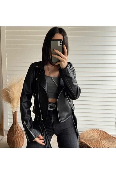 alenmoda Geaca neagra din piele