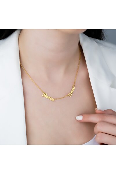 925KOLYE Iki Isimli Kolye Modeli 925 Ayar Gümüş Gold Rengi