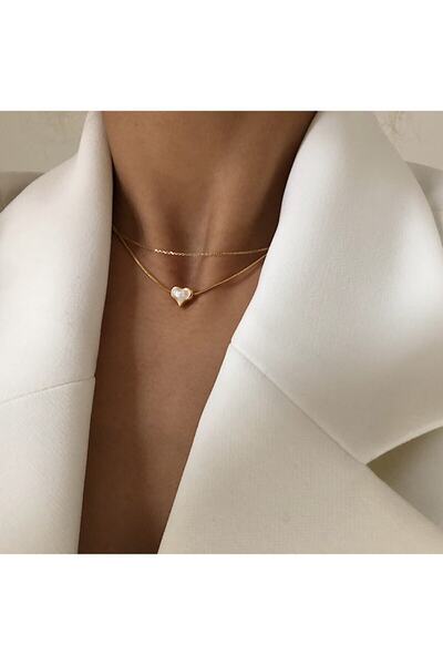 Alexis Carrel Kadın Altın Kaplama Beyaz Mineli Minimal Kalp Kolye