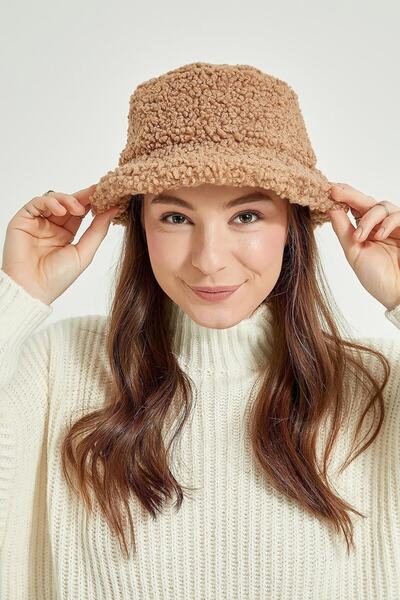 TOBAİ Camel Curly Plush Bucket Hat
