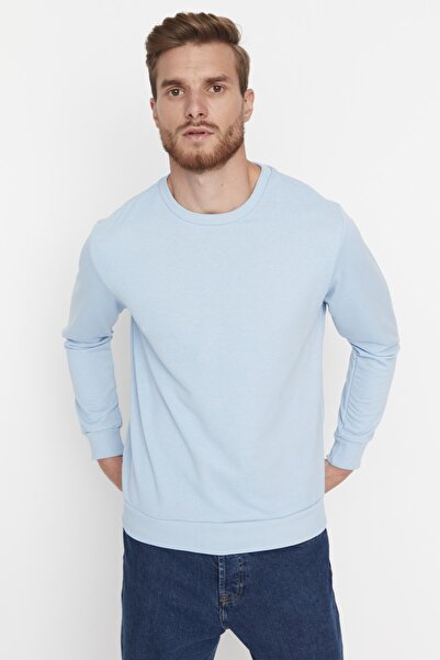 Trendyol Collection Син суитшърт с дълъг ръкав и стандартна кройка, без повдигане TMNAW20SW0164