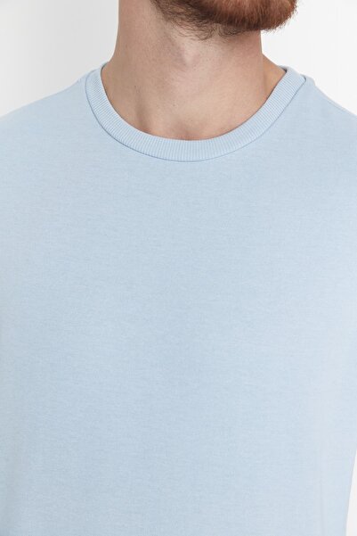 Trendyol Collection Син суитшърт с дълъг ръкав и стандартна кройка, без повдигане TMNAW20SW0164