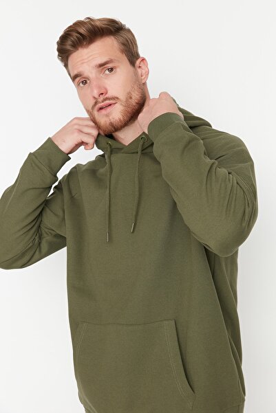 Trendyol Collection Oversize khaki fleecová mikina s kapucí - Tmnaw23Sw00192