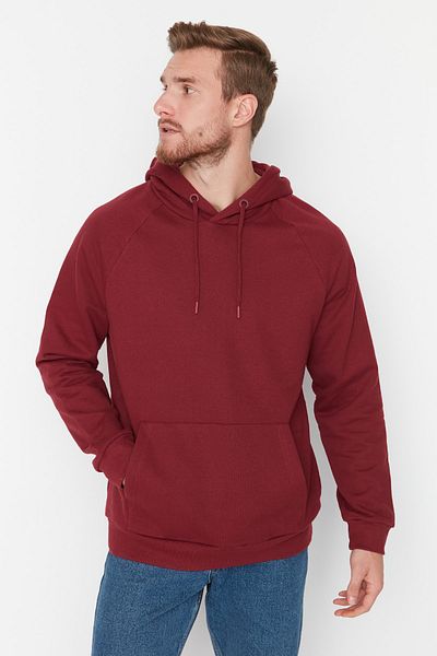 Trendyol Collection Weinrotes Fleece-Sweatshirt mit Kapuze - Normale Schnittform TMNAW23SW00194