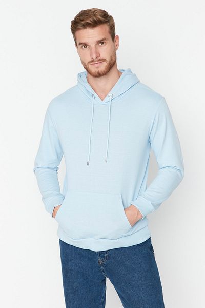 Trendyol Collection Blaues Langarm-Sweatshirt mit Kapuze - Regular Fit TMNAW20sw0162