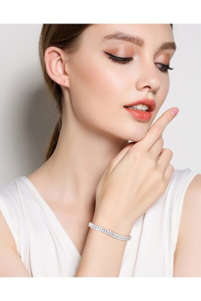 muptejewelry سوار نسائي مكون من صفين من حجر الزركون المائي