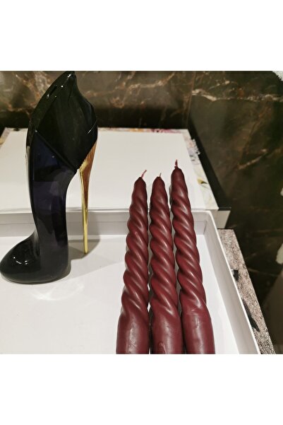 iv candles Homedecor 3'lü Bordo Burgulu Şamdan Mumu