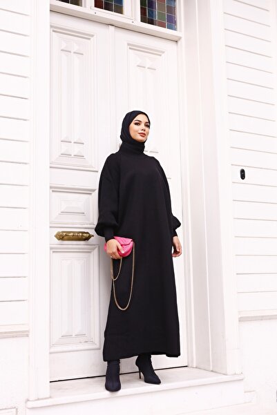 lurex moda فستان تريكو بأكمام بالون