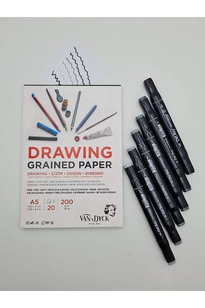 Vandycke 6-Piece Marker Double Tip Pen Set Gray Tones + A5 Size 200 Gr Notebook