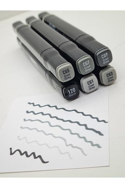 Vandycke 6-Piece Marker Double Tip Pen Set Gray Tones + A5 Size 200 Gr Notebook