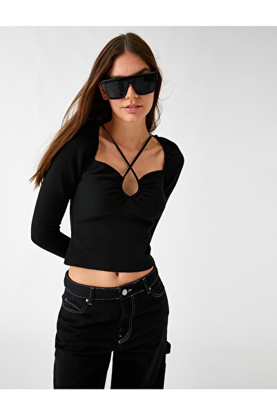 Koton Πλεκτό Crop πουλόβερ με λεπτομέρεια παραθύρου